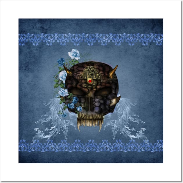 Awesome skull with roses Wall Art by Nicky2342